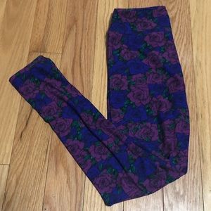 LuLaRoe Rose Print Leggings OS